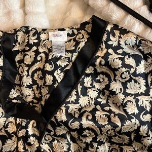 Vintage Talbots L/XL Relaxed Fit Black Gold Ornate Print House Dress Nightgown